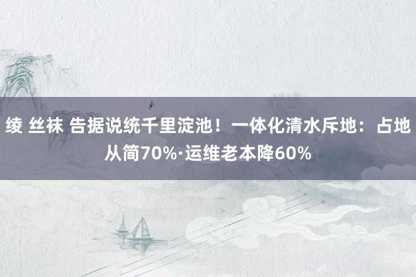 绫 丝袜 告据说统千里淀池！一体化清水斥地：占地从简70%·运维老本降60%